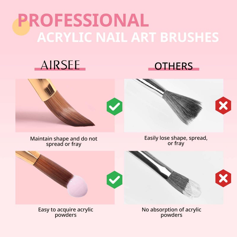 AIRSEE 3PCS Acrylic Nail Brush Set, Size 8/10/14 for Beginner & Professional Use for Acrylic Powder, Nail Art Extension & 3D Carving, 3A+ Nylon, DIY Salon Home, White - Image 4