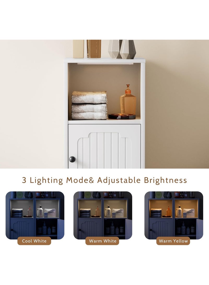 Chogori Bathroom Floor Cabinet with Lights, Small Wooden Storage Cabinet with Door, Open Shelf, Freestanding Storage Unit for Bathroom Hallway Living Room - Image 4