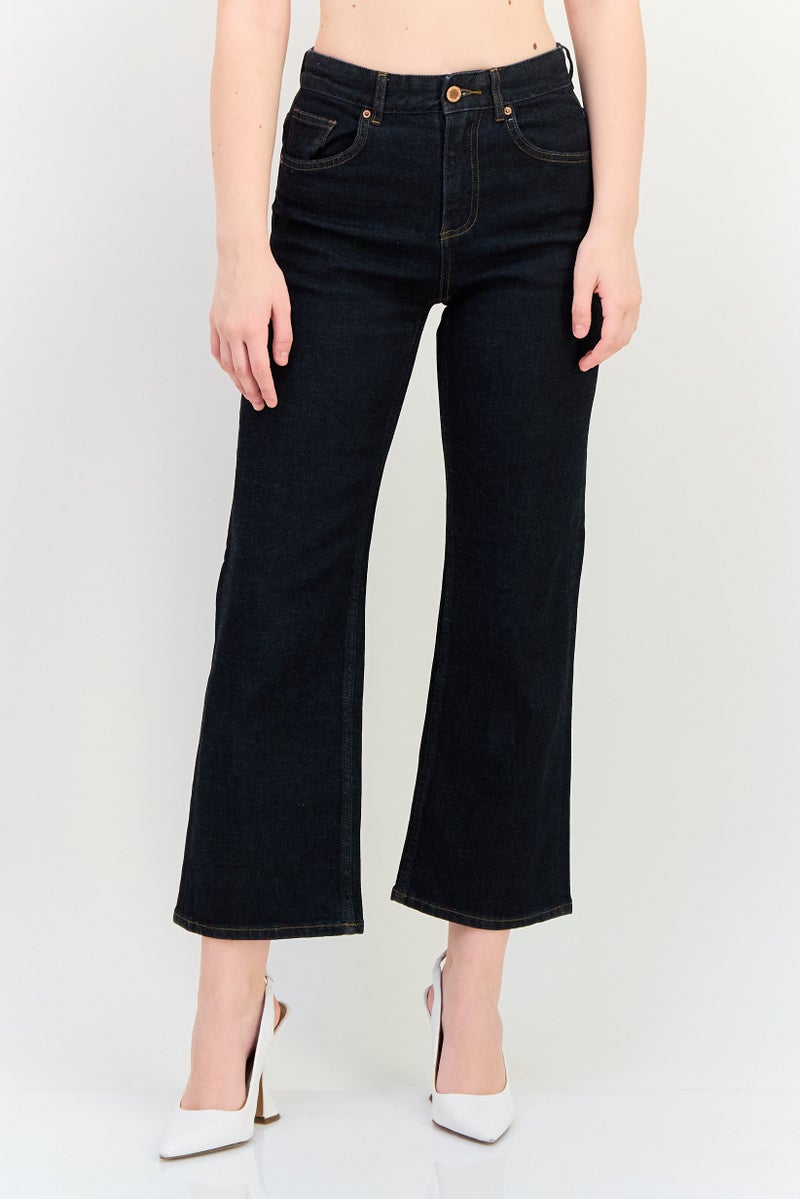 VERO MODA بنطلون جينز واسع الساق للنساء بتصميم عادي، أزرق داكن - Image 1