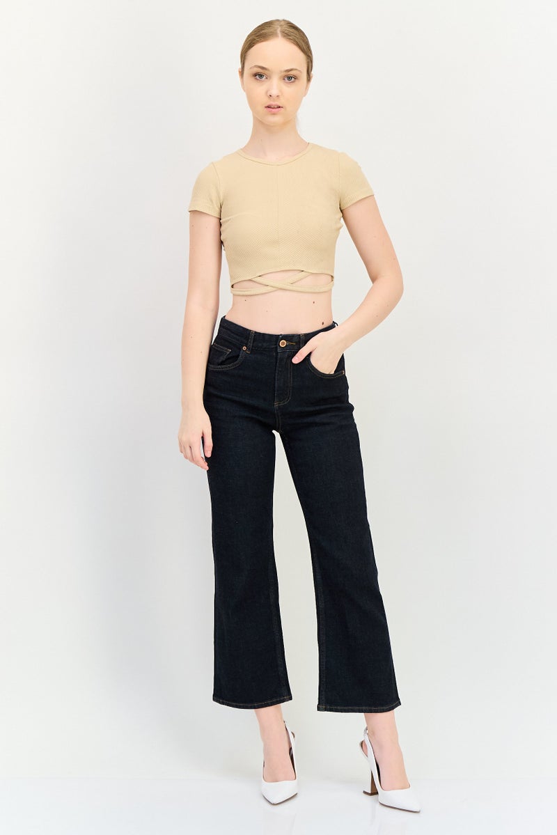 VERO MODA بنطلون جينز واسع الساق للنساء بتصميم عادي، أزرق داكن - Image 4