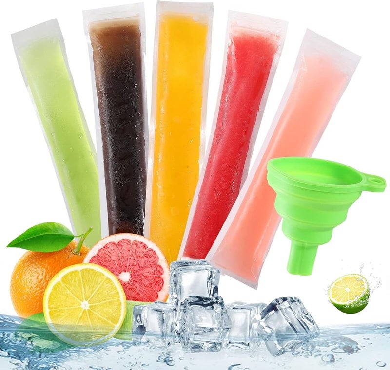 Goodern 100 Pieces Disposable Ice Popsicle Mold Bags with Silicone Funnel - Image 1