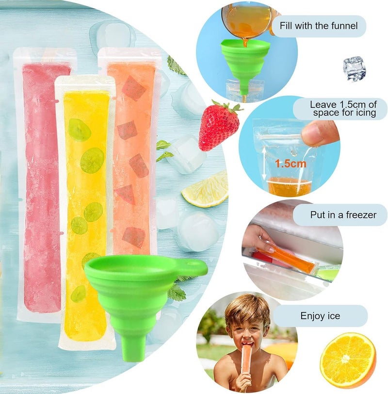 Goodern 100 Pieces Disposable Ice Popsicle Mold Bags with Silicone Funnel - Image 5