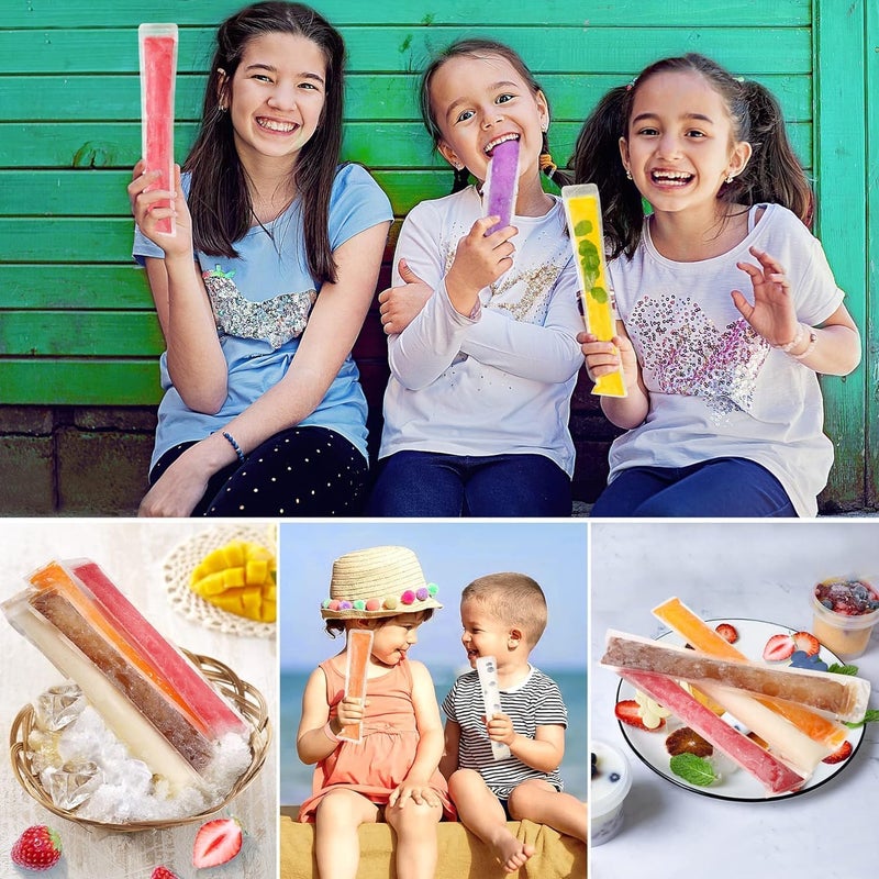 Goodern 100 Pieces Disposable Ice Popsicle Mold Bags with Silicone Funnel - Image 2