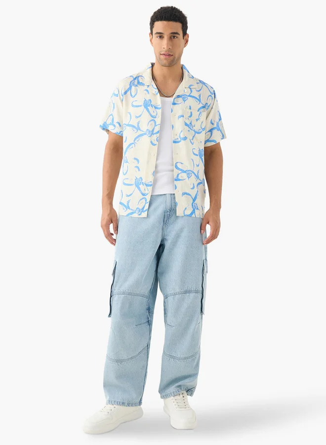 Lee Cooper Lee Cooper All-Over Print Camp Collar Shirt with Short Sleeves