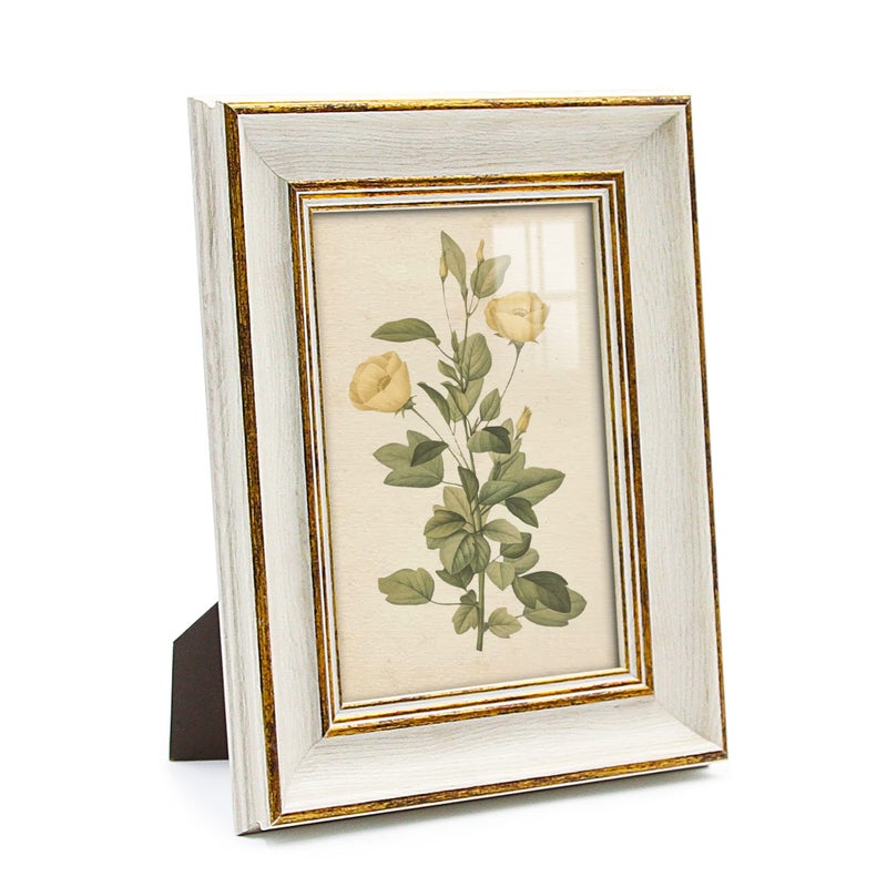 Sapowerntus Vintage 5x7 Picture Frame White Distressed Gold Edging Photo Frames Set Antique Real Glass Wall Hanging Tabletop Display Home Decor Elegant Victoria Retro Gift