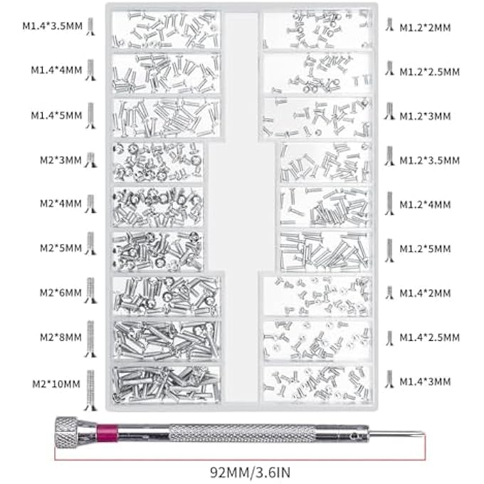 rayihni MINI REPAIR SCREW KIT, FLAT HEAD SCREWS SET, ELECTRONIC REPAIR SCREWS, FLAT SCREWS, MICRO SCREWSWITH SCREW PEN FOR SPECTACLES LAPTOP PHONE WATCH, M2 M1.4 M1.2 - Image 2