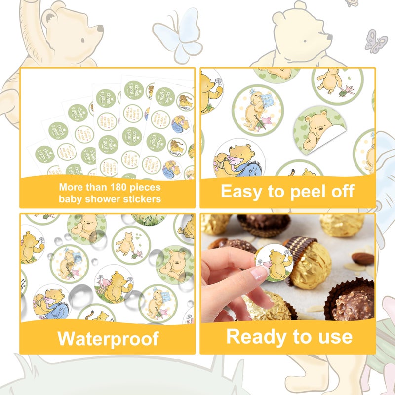 ALodr 180 Pcs Cute Winnie Stickers, Winnie Kisses Candy Stickers, The Pooh Baby Shower Decorations, The Pooh Baby Shower, Cute Bear Birthday Decorations, Bear Sticker Set Thank You Chocolate Labels - Image 3