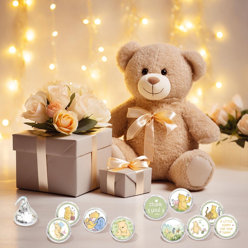 ALodr 180 Pcs Cute Winnie Stickers, Winnie Kisses Candy Stickers, The Pooh Baby Shower Decorations, The Pooh Baby Shower, Cute Bear Birthday Decorations, Bear Sticker Set Thank You Chocolate Labels - Image 5