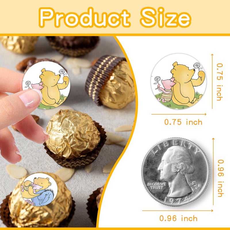 ALodr 180 Pcs Cute Winnie Stickers, Winnie Kisses Candy Stickers, The Pooh Baby Shower Decorations, The Pooh Baby Shower, Cute Bear Birthday Decorations, Bear Sticker Set Thank You Chocolate Labels - Image 2