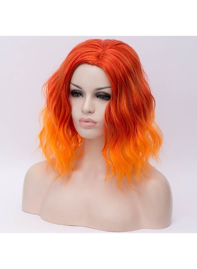 Cying Lin Short Bob Wavy Curly Wig Orange Wig For Women Cosplay Halloween Wigs Heat Resistant Bob Party Wig Include Wig Cap (Orange) - Image 3