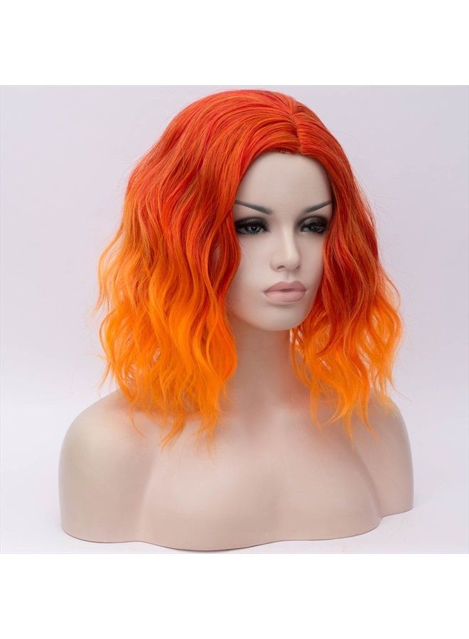 Cying Lin Short Bob Wavy Curly Wig Orange Wig For Women Cosplay Halloween Wigs Heat Resistant Bob Party Wig Include Wig Cap (Orange) - Image 2