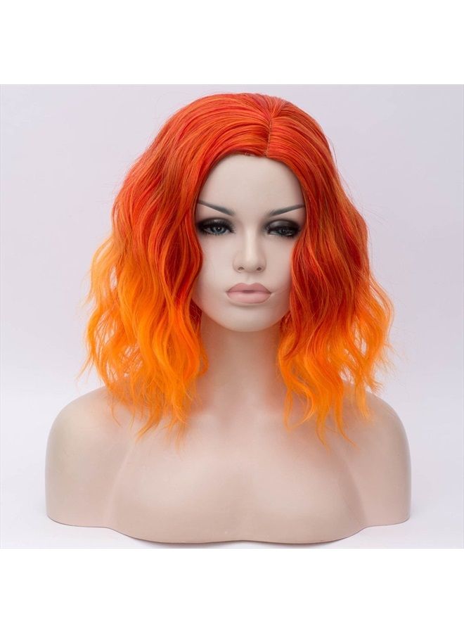 Cying Lin Short Bob Wavy Curly Wig Orange Wig For Women Cosplay Halloween Wigs Heat Resistant Bob Party Wig Include Wig Cap (Orange) - Image 5