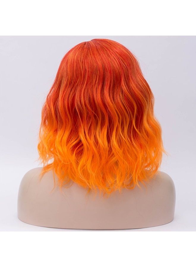 Cying Lin Short Bob Wavy Curly Wig Orange Wig For Women Cosplay Halloween Wigs Heat Resistant Bob Party Wig Include Wig Cap (Orange) - Image 4