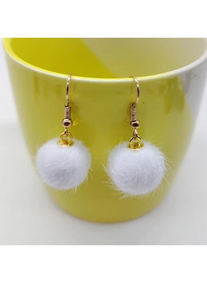 Y2k Cute Girl Winter Plush Ball Earrings Temperament Ear Hook Short Ball Net Red Earrings