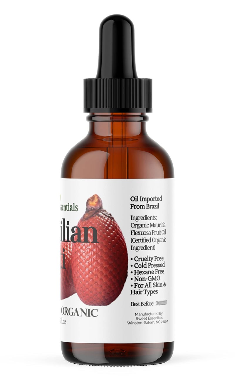 Sweet Essentials 100% Organic Buriti (Aguaje) Fruit Oil | Imported From Brazil | 2oz Glass Bottle With Glass Dropper | 100% Pure | Cold-Pressed | Natural Moisturizer for Skin, Hair and Face - Image 4