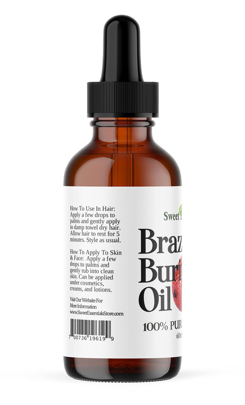 Sweet Essentials 100% Organic Buriti (Aguaje) Fruit Oil | Imported From Brazil | 2oz Glass Bottle With Glass Dropper | 100% Pure | Cold-Pressed | Natural Moisturizer for Skin, Hair and Face - Image 2