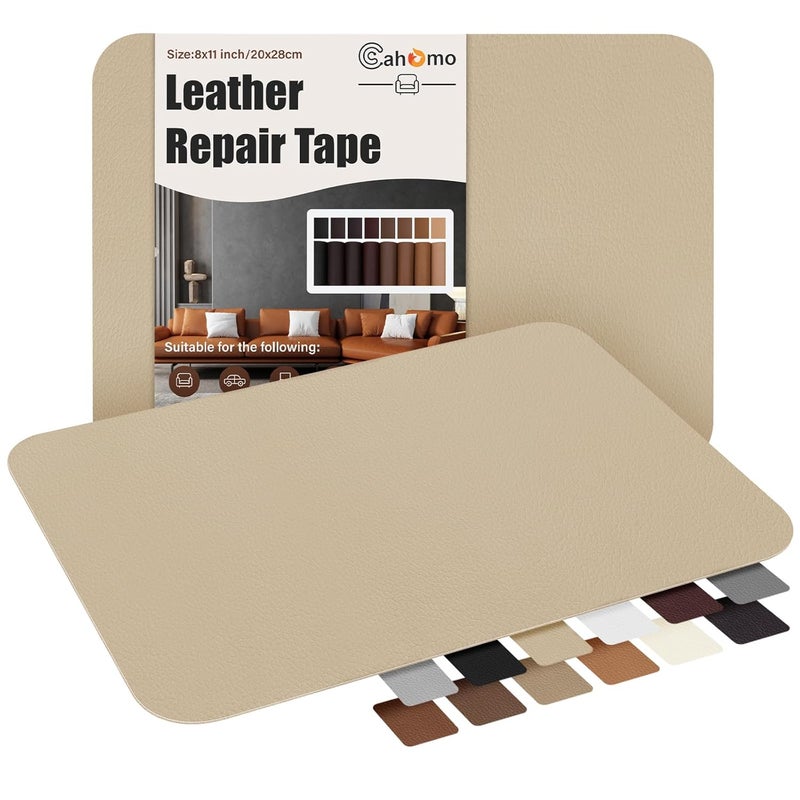 Cahomo Self-Adhesive Leather Repair Patches Tape for Couches - 8x11 inch, Vinyl & Leather Repair Kit for Furniture, Car Seats, Handbags, Jackets - Beige - Image 1