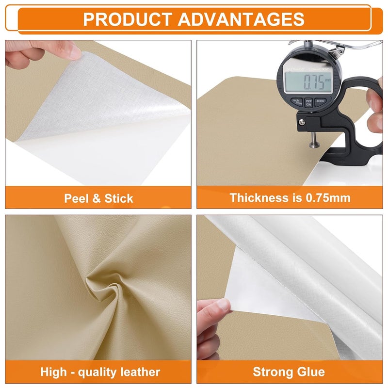 Cahomo Self-Adhesive Leather Repair Patches Tape for Couches - 8x11 inch, Vinyl & Leather Repair Kit for Furniture, Car Seats, Handbags, Jackets - Beige - Image 3