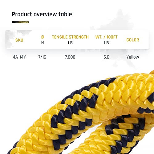 Pelican Rope 24-Strand 7/16 in (11 mm), USA Made Arborist Rope - 7,000 lb MBS - Static Climbing Rope - Lightweight - Arborist-24™ - 120 Ft - Plain End - Yellow Black - Image 3