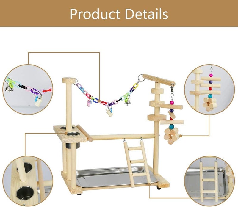 Exttlliy Parrots Bird Playground Birdcage Playstand Play Gym Parakeet Playpen Ladder with Feeder Cup Bird Toys Swing Chew Toy - Image 3