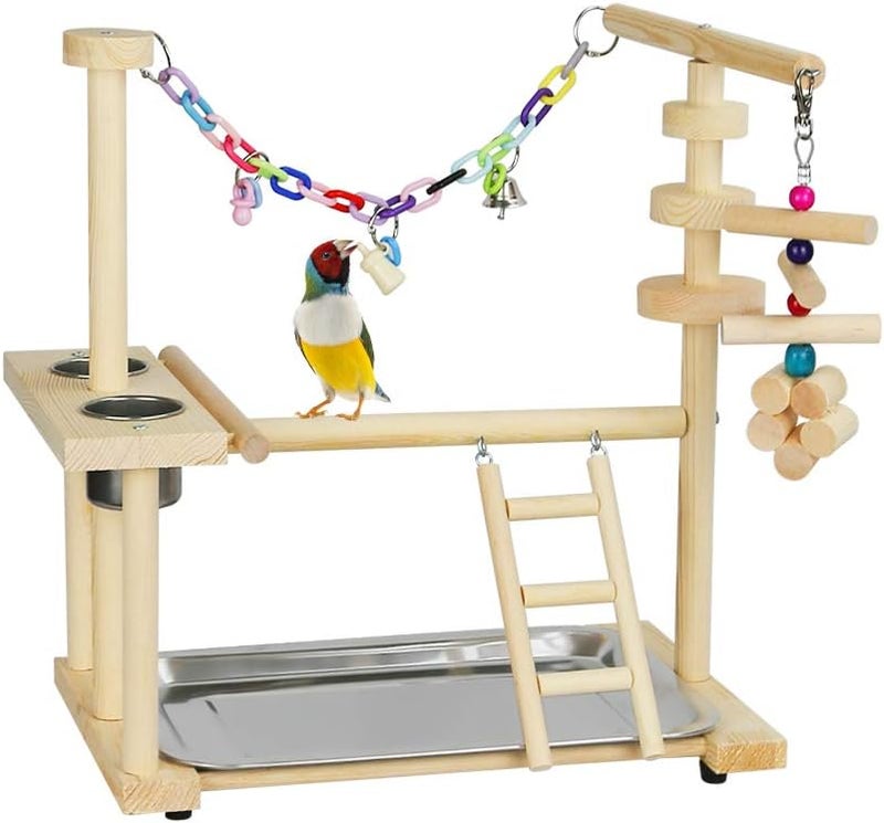 Exttlliy Parrots Bird Playground Birdcage Playstand Play Gym Parakeet Playpen Ladder with Feeder Cup Bird Toys Swing Chew Toy - Image 1