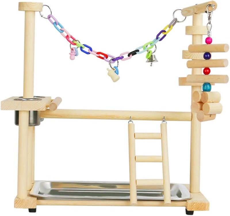 Exttlliy Parrots Bird Playground Birdcage Playstand Play Gym Parakeet Playpen Ladder with Feeder Cup Bird Toys Swing Chew Toy - Image 2