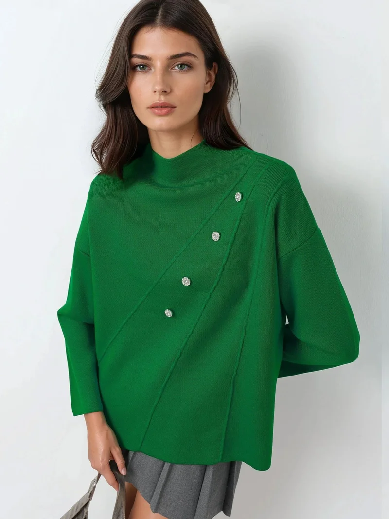 MY FASHION Button Detailed Knit Sweater