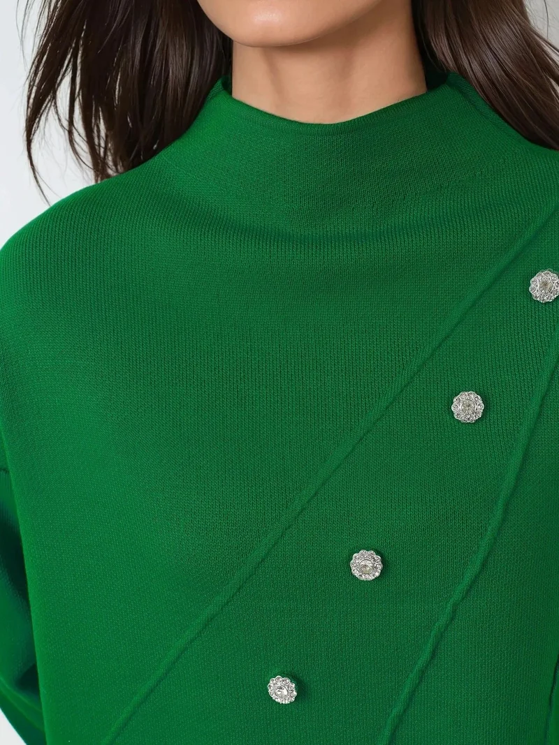 My Fashion Pine Green MY FASHION Button Detailed Knit Sweater for Women | Best Price UAE