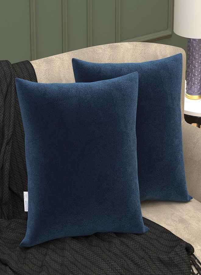 MY ARMOR Velvet Cushion Covers Set of 2-12 x 12 Inches / 30 x 30 Cm, Soft & Luxurious Cushion Cases for Bedroom, Sofa, Chair & Living Room - Navy Blue - Image 1