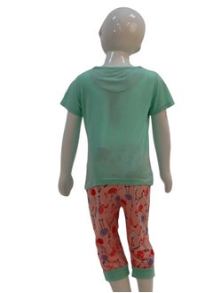 JOANNA JOANNA Girl's Flamingo Print Short Sleeve Shirt & Capri Pants Set, Mint Green/Pink  - Image 5