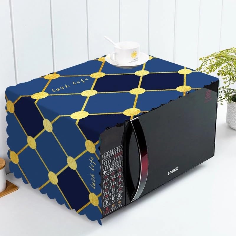 STUTI WORLD Microwave Cover for Kitchen Decor, Dustproof Waterproof Modern Design Kitchen Oven Cover,Attractive Decorative Dust Proof Appliance Top Cover (BLUE & YELLOW) - Image 1
