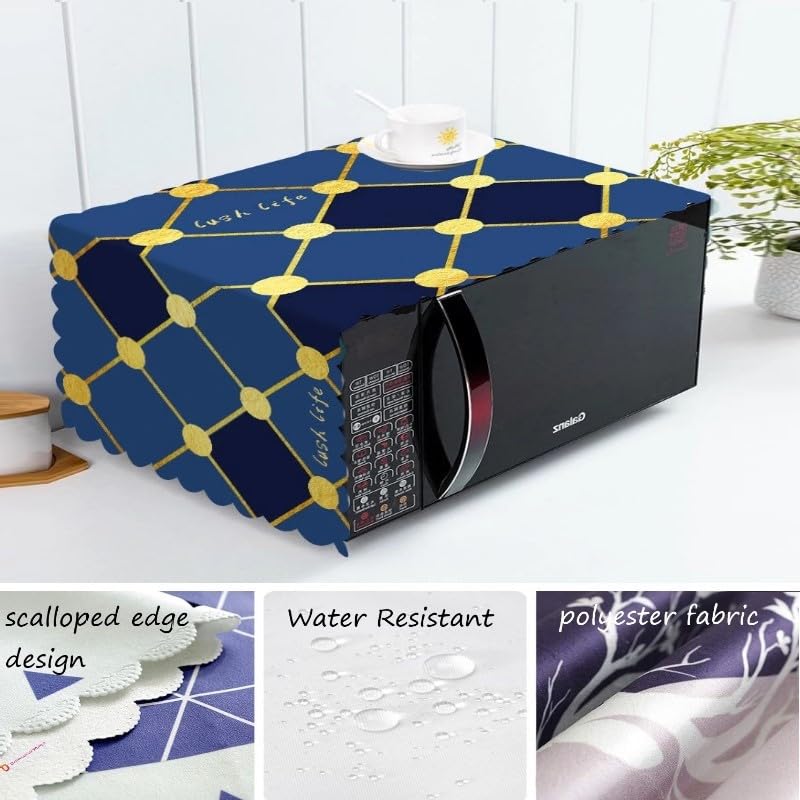 STUTI WORLD Microwave Cover for Kitchen Decor, Dustproof Waterproof Modern Design Kitchen Oven Cover,Attractive Decorative Dust Proof Appliance Top Cover (BLUE & YELLOW) - Image 3