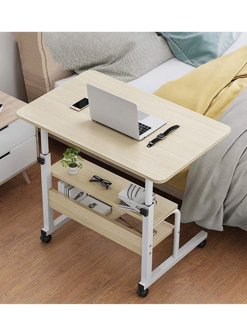 DubaiGallery مكتب كمبيوتر بجوار السرير، طاولة كمبيوتر محمولة قابلة للرفع والتعديل مع بكرة، إطار خشبي + فولاذي، مكتب كتابة وعمل على الطراز الحديث - Image 2