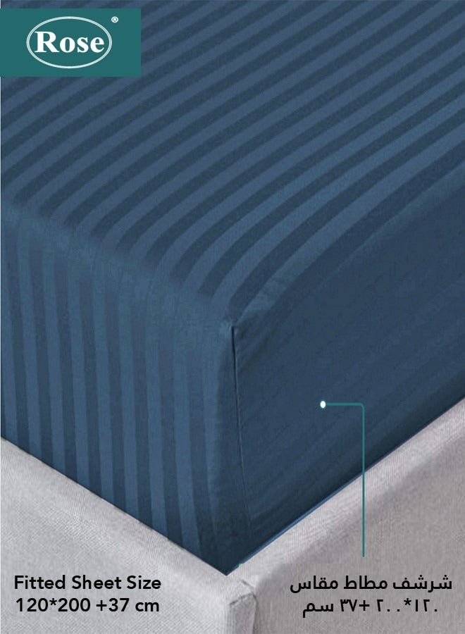 Rose Luxurious Hotel Stripe Fitted Sheet with Deep Pockets and Pillow Case, Bed Sheet 2-Pieces Set, Soft & Silky Microfiber Breathable and Cooling, Extra Twin Size 120x200+35 cm, Dark Blue - Image 2