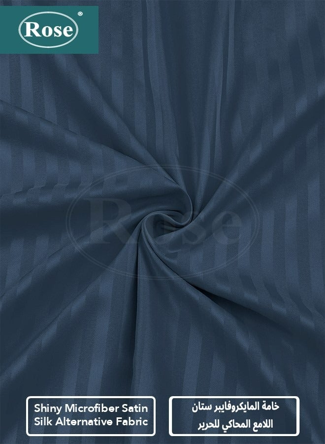 Rose Luxurious Hotel Stripe Fitted Sheet with Deep Pockets and Pillow Case, Bed Sheet 2-Pieces Set, Soft & Silky Microfiber Breathable and Cooling, Extra Twin Size 120x200+35 cm, Dark Blue - Image 4