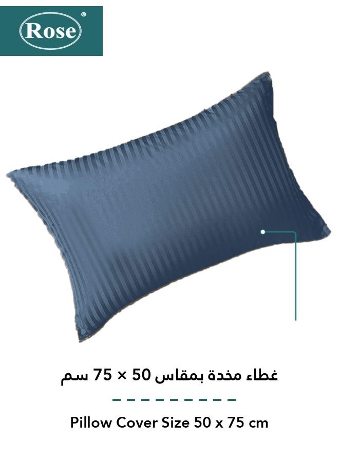 Rose Luxurious Hotel Stripe Fitted Sheet with Deep Pockets and Pillow Case, Bed Sheet 2-Pieces Set, Soft & Silky Microfiber Breathable and Cooling, Extra Twin Size 120x200+35 cm, Dark Blue - Image 3