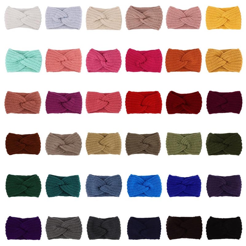AOPRIE Bulk Winter Headbands for Women Girls Ear Warmers for Women Ear Covers for Cold Weather Knit Wide Thick headbands Colorful, 36 Pack - Image 1