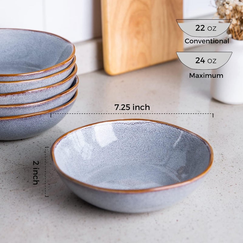 AmorArc Ceramic Cereal Bowls Set of 6, 24 oz Handcrafted Stoneware Soup Bowls Set for Cereal Soup Salad Noodle Snacks, Modern Kitchen bowls for Gift, Dishwasher & Microwave Safe, Reactive Glaze Blue - Image 2