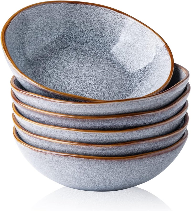 AmorArc Ceramic Cereal Bowls Set of 6, 24 oz Handcrafted Stoneware Soup Bowls Set for Cereal Soup Salad Noodle Snacks, Modern Kitchen bowls for Gift, Dishwasher & Microwave Safe, Reactive Glaze Blue - Image 1