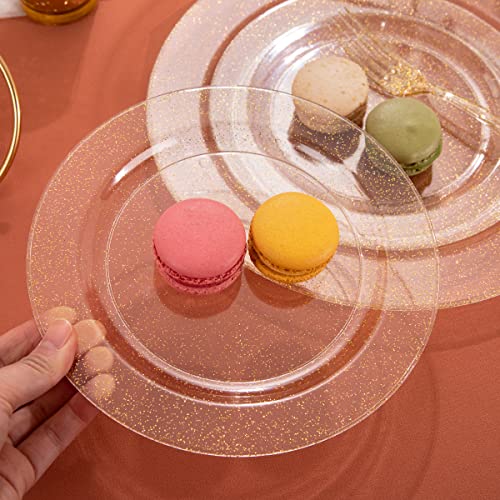 I00000 102PCS Gold Glitter Plastic Plates, Gold Glitter Disposable Plates Clear Plastic Party Plate Include 51 Dinner Plate 10.25" and 51 Dessert Plate 7.5" for Parties &Wedding - Image 3