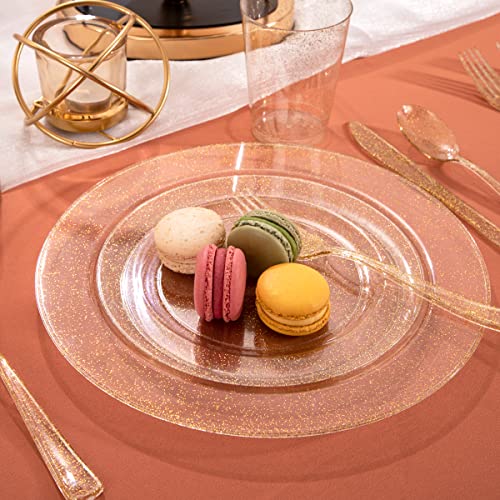 I00000 102PCS Gold Glitter Plastic Plates, Gold Glitter Disposable Plates Clear Plastic Party Plate Include 51 Dinner Plate 10.25" and 51 Dessert Plate 7.5" for Parties &Wedding - Image 4
