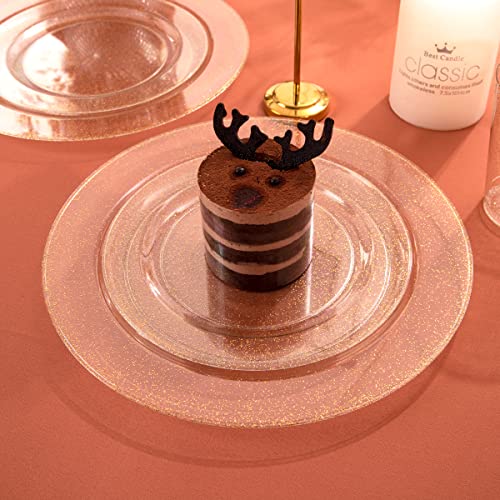 I00000 102PCS Gold Glitter Plastic Plates, Gold Glitter Disposable Plates Clear Plastic Party Plate Include 51 Dinner Plate 10.25" and 51 Dessert Plate 7.5" for Parties &Wedding - Image 5