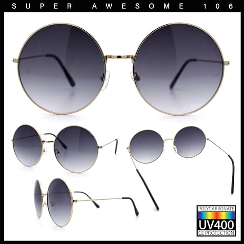 SA106 Classic Oversize Joplin Style Hippie Round Circle Lens Sunglasses Gold Smoke - Image 3