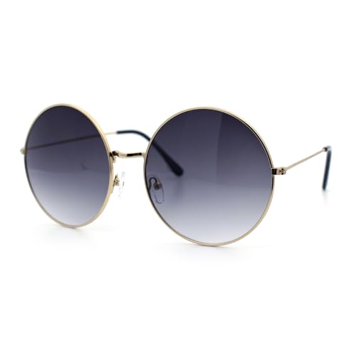 SA106 Classic Oversize Joplin Style Hippie Round Circle Lens Sunglasses Gold Smoke - Image 5