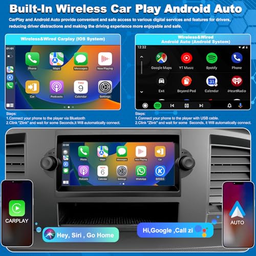 Aitrenlu Radio Upgrade for Dodge Ram 1500/2500/3500 2006-2008, Jeep Compass Patriot 2007-2008, Grand Cherokee 2005-2007, Chrysler 300/300c 2005-2007, Wireless CarPlay Android 6.86" Stereo Back Camera WiFi GPS - Image 3