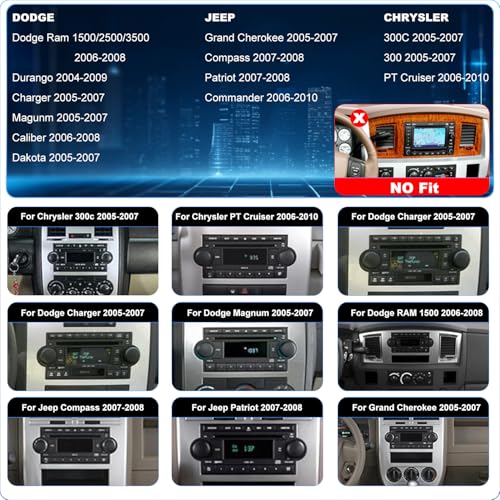 Aitrenlu Radio Upgrade for Dodge Ram 1500/2500/3500 2006-2008, Jeep Compass Patriot 2007-2008, Grand Cherokee 2005-2007, Chrysler 300/300c 2005-2007, Wireless CarPlay Android 6.86" Stereo Back Camera WiFi GPS - Image 2