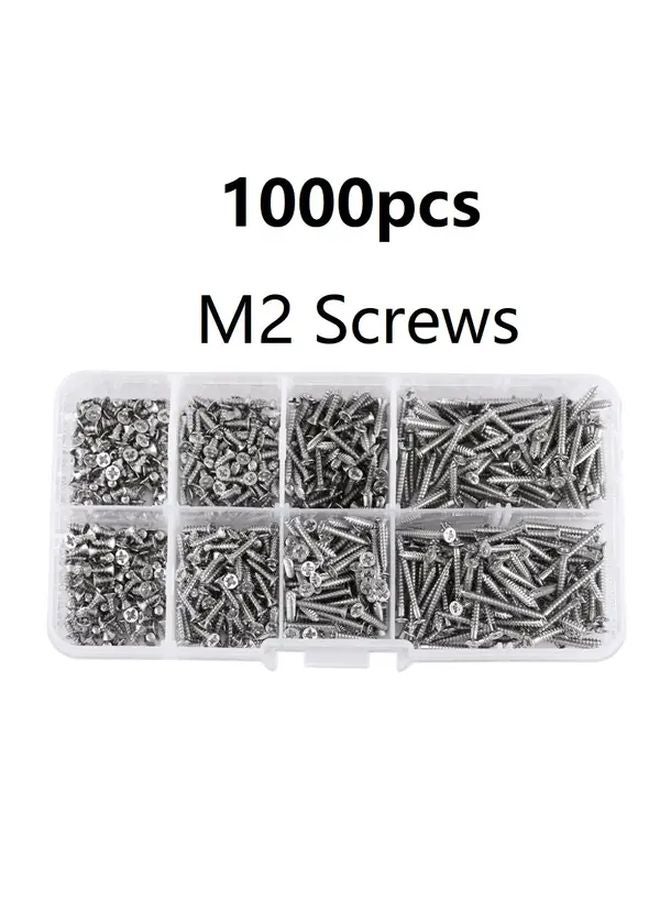 1000 قطعة براغي ذاتية التثبيت M2 برأس مسطح فضية مجموعة مثبتات الحفر الذاتي لأعمال النجارة - Image 2