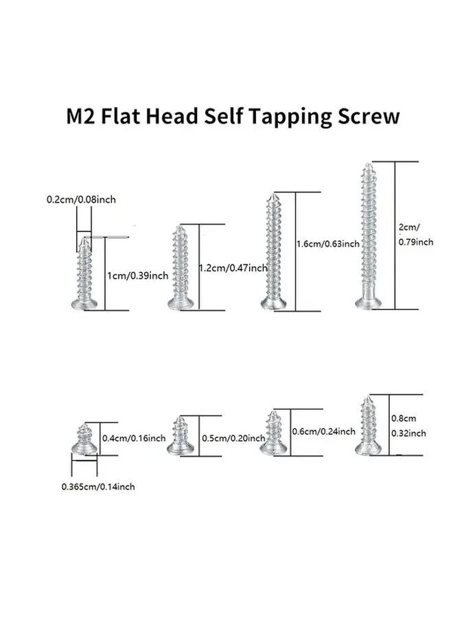 1000 قطعة براغي ذاتية التثبيت M2 برأس مسطح فضية مجموعة مثبتات الحفر الذاتي لأعمال النجارة - Image 3