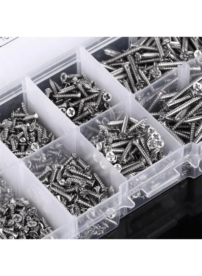 1000 قطعة براغي ذاتية التثبيت M2 برأس مسطح فضية مجموعة مثبتات الحفر الذاتي لأعمال النجارة - Image 5