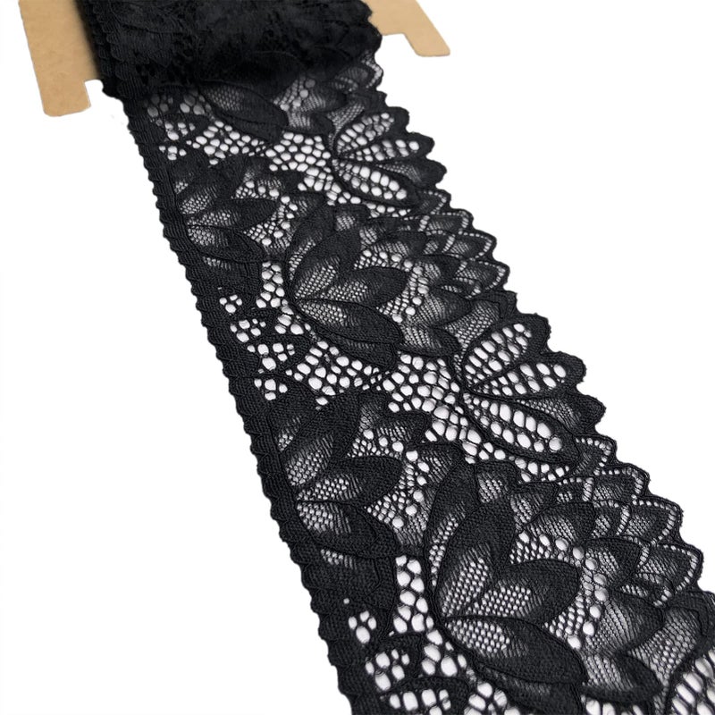 Olive Lace 4 Inches Wide Stretchy Lace for Bridal Wedding Decorations Sewing DIY Making and DIY Crafts 5 Yards  7604 Black